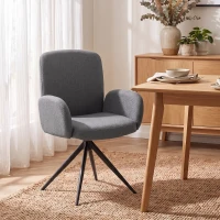 HOMCOM Swivel Accent Chair, Upholstered Linen-Look Armchair with Curved Backrest, Wrapped Armrests for Living Room, Grey(m-8)