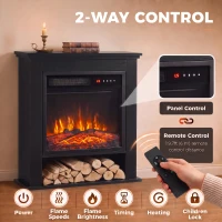 HOMCOM Electric Fireplace Suite with Shelf, 25" 1800W Electric Fire and Surround with LED Flame, 5 Brightness, Remote, Black(m-7)
