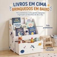 AIYAPLAY Estante Infantil com Gaveta Móvel e 3 Prateleiras, Tema Espaço, Montessori, 3-8 Anos, Branco(m-4)