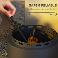 Outsunny Smokeless Fire Pit, 48.5cm Portable Wood Burning Firepit with Poker for Garden Camping Bonfire Party, Metal, Black(m-5)