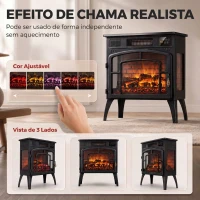 HOMCOM Lareira Elétrica 1000/2000 W com Efeito de Chama 3D Vista em 3 Lados Termóstato Wi-Fi 5 Cores e Temporizador 12 h Preta(m-4)