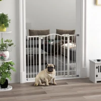 PawHut Metal 74-100cm Adjustable Pet Gate Safety Barrier w/ Auto-Close Door White(m-2)