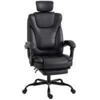 HOMCOM Scaun Gaming Ergonomic, Fotoliu Gaming Înclinabil din Piele Sintetică, Înălțime Reglabilă, Suport Cap 2D, Negru(m-9)