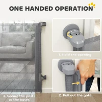 PawHut Retractable Dog Gate, Extends to 140 cm Wide & 93 cm Tall, Mesh Pet Gate with Single Hand Operation, for Stairs Doorways(m-5)