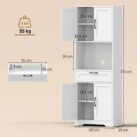 HOMCOM 170 cm Tall Kitchen Pantry with Adjustable Shelves, Freestanding Storage Cabinet with Open Shelf, White Wood Effect(m-3)