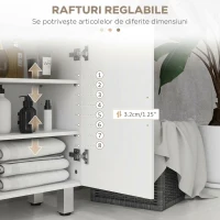 kleankin Mobilă baie cu 2 sertare și dulap cu raft reglabil, din lemn, 60x30x93 cm, alb(m-5)