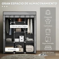 HOMCOM Armario de Tela Plegable Ropero Portátil con 8 Estantes y 2 Barras de Colgar para Dormitorio 125x43x162,5 cm Gris(m-4)