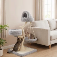 PawHut Copac de zgâriat 115 cm înălţime, copac pentru pisici cu formă de copac, 2 paturi lavabile, hamac, trunchi de zgâriat din sisal, pentru pisici sub 6 kg(m-5)