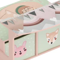 AIYAPLAY 3 em 1 Banco Porta-Brinquedos para Crianças, Convertível em Mesa e Cadeira com 2 Caixas, Estampa Raposinha, Rosa(m-15)