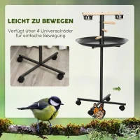 PawHut Vogelspielständer, tragbare Papageien-Sitzstange mit vier Rädern, Edelstahlschalen rundem Tablett(m-6)