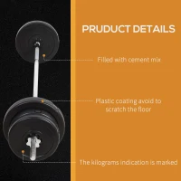 HOMCOM Dumbbell and Barbell Set with 65kg Adjustable Barbell Weights Set, for Home Gym - Black(m-7)