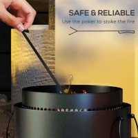 Outsunny Smokeless Fire Pit with Ash Catcher, 37cm Portable Wood Burning Firepit with Poker for Garden Camping Bonfire Party, Metal, Black(m-7)