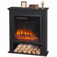 HOMCOM Electric Fireplace Suite with Shelf, 25" 1800W Electric Fire and Surround with LED Flame, 5 Brightness, Remote, Black(m-15)