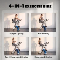 SPORTNOW 4-In-1 Folding Exercise Bike with Resistance Bands, Bluetooth App, 8-Level Magnetic Resistance, LCD Display, Blue(m-4)