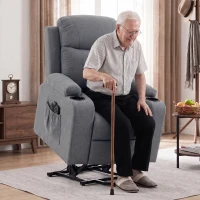 HOMCOM Riser Recliner Chair with Massage and Heat, Linen Electric Lift Armchair for Elderly with Spring Cushion, Dark Grey(m-2)