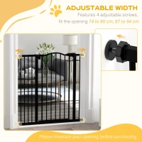 PawHut Pressure Fit Dog Stair Gate No Drilling Safety Gate Auto Close for Doorways, Hallways, 74-94cm Adjustable, 94cm Tall, Black(m-7)