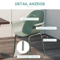 Outsunny Gartenstuhl 4er-Set, mit Rückenlehne/Armlehnen, wetterfest, bis 120 kg, Kunststoff/Metall, Grün(m-5)