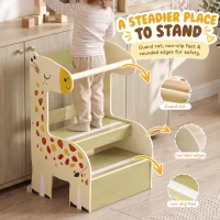 AIYAPLAY Wooden Kitchen Step Stool, Giraffe Step Stool with Guard Rail, Anti-Slip Feet, for Kitchen, Bedroom, Bathroom, Yellow(m-5)