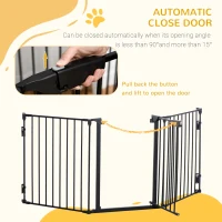 PawHut Pet Safety Gate, 3 Panels Playpen Fireplace, Foldable Metal Fence, Stair Barrier, Room Divider, Fire Guard w/ Automatic Closing Door, Black(m-6)