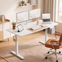 HOMCOM Elektrischer Stehschreibtisch höhenverstellbar mit LCD-Display, Kabeldurchführungen & Haken, Weiß(m-9)