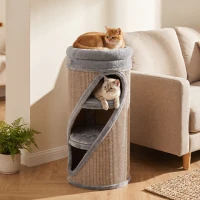 PawHut Arranhador 75 cm de Altura Ø35 cm 4 Níveis com 3 Ninhos Cama de Pelúcia Removível e Lavável Superfície de Sisal(m-6)