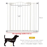 PawHut Metal 74-87cm Adjustable Pet Gate Safety Barrier w/ Auto-Close Door White(m-3)