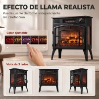 HOMCOM Chimenea Eléctrica 1000/2000 W con Efecto Llama 3 Vistas Termostato Wifi 5 Colores Temporizador 12h Negro(m-4)