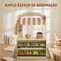 AIYAPLAY Supermercado Infantil de Madeira com Caixa Registadora, Jogo de Chá, Quadro, 8 Caixas e Toldo(m-6)