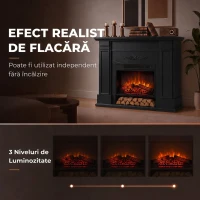 HOMCOM Șemineu electric de podea/încastrat, cu ramă și raft pentru TV 55 inch, 1800W, efect flacără 3D, timer, negru(m-4)