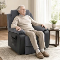 HOMCOM Riser Recliner Chair for Elderly, Electric Power Lift Recliner Armchair, Corduroy PU Leather Patchwork, Brown(m-14)
