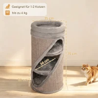 PawHut Kattenkrabton 75 cm hoog, Ø 35 cm, 4 niveaus, met 3 schuilplaatsen, afneembaar wasbaar pluche bed en sisal kraboppervlak(m-3)