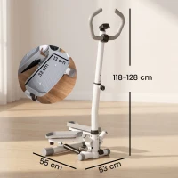 HOMCOM Stepper cu Monitor LCD, Maner Reglabil și Elastice, din Oțel și ABS, Alb și Gri(m-3)