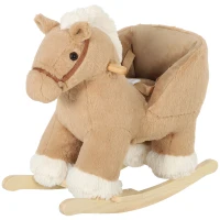 AIYAPLAY Cavalo de Baloiço para Bebé com Sons de Galope e Relinchos, Base de Madeira e Cinto de Segurança, 18-36 Meses, Castanho(m-18)