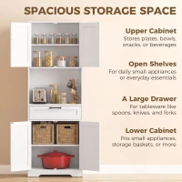 HOMCOM 170 cm Tall Kitchen Pantry with Adjustable Shelves, Freestanding Storage Cabinet with Open Shelf, White Wood Effect(m-4)