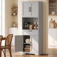 HOMCOM 170 cm Tall Kitchen Pantry with Adjustable Shelves, Freestanding Storage Cabinet with Open Shelf, Grey(m-2)