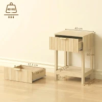HOMCOM Set de 2 Noptiere, Măsuțe Laterale cu Sertar, Fațadă Canelată și Etajeră Deschisă, 40 x 30 x 60 cm, Stejar(m-3)
