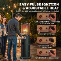 Outsunny Gas Patio Heater, 11 kW Portable Propane Outdoor Heater with Pulse Ignition, Protective Mesh, Tip-over Protection, Black(m-6)