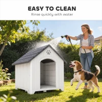 PawHut Niche pour chien extérieur, maison chien en polypropylène imperméable ventilé plancher surélevé 76x66x77cm gris clair(m-9)