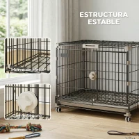 PawHut Jaula para Perros Plegable con Ruedas y Bandeja Extraíble Puerta Deslizante Techo Abatible 60,5x45,5x54,5 cm Negro(m-5)