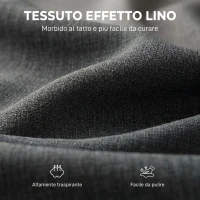 HOMCOM Sedia a Dondolo Imbottita in Tessuto Effetto Lino, Poggiapiedi, Schienale Alto, Gambe in Legno di Caucciù, Grigio(m-7)