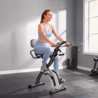 SPORTNOW 4-In-1 Folding Exercise Bike with Resistance Bands, Bluetooth App, 8-Level Magnetic Resistance, LCD Display, Grey(m-2)