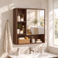 HOMCOM Bathroom Mirror Cabinet, Wall-Mounted Bathroom Cabinet with Mirror Door, Adjustable Shelves, Walnut Brown(m-2)