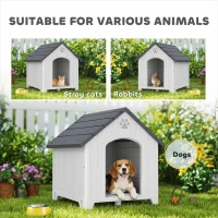 PawHut Niche pour chien extérieur, maison chien en polypropylène imperméable ventilé plancher surélevé 76x66x77cm gris clair(m-8)