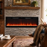 HOMCOM Lareira Elétrica Embutida com Chama Independente, 3 Modos de Aquecimento e Controlo Remoto, 152.4x9.4x47 cm, Preto(m-5)