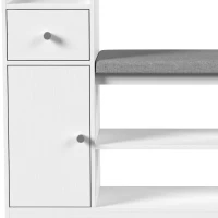 HOMCOM Banco para Sapatos com Gaveta e Armário Banco de Arrumação com Assento Acolchoado Estilo Nórdico 90x29,8x67,8 cm Branco e Cinza(m-7)