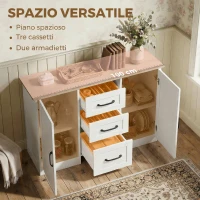 HOMCOM Credenza Cucina, Mobile Cucina con 3 Cassetti, 2 Ante, Soft Close, per Sala da Pranzo Ingresso Salotto, 110x35x80.4cm, Bianco(m-4)