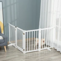 PawHut Wooden Dog Gate, Dog Fence Indoor, 80 cm Tall Freestanding Pet Gate for Small and Medium Dogs with 4 Panels, 2 Support Feet, White(m-9)
