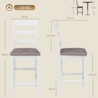 HOMCOM Set de 2 Taburete de Bar, Scaune de Bar din Lemn Masiv cu Șezut Tapițat Aspect In și Spătar, Alb și Maro(m-3)