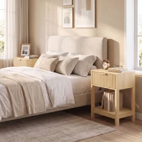 HOMCOM Set de 2 Noptiere, Măsuțe Laterale cu Sertar, Fațadă Canelată și Etajeră Deschisă, 40 x 30 x 60 cm, Stejar(m-5)