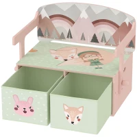 AIYAPLAY 3 em 1 Banco Porta-Brinquedos para Crianças, Convertível em Mesa e Cadeira com 2 Caixas, Estampa Raposinha, Rosa(m-19)